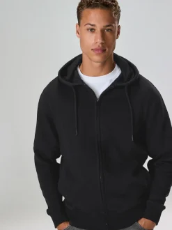 Noir - Sweat à capuche zippé en jersey épais riche en coton