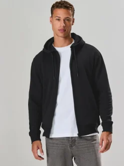 Noir - Sweat à capuche zippé en jersey épais riche en coton