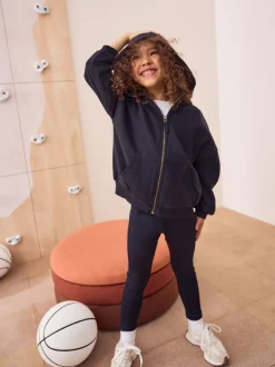 Noir - Sweat à capuche zippé en coton riche (3-16ans)