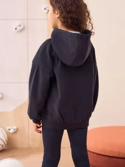 Noir - Sweat à capuche zippé en coton riche (3-16ans)