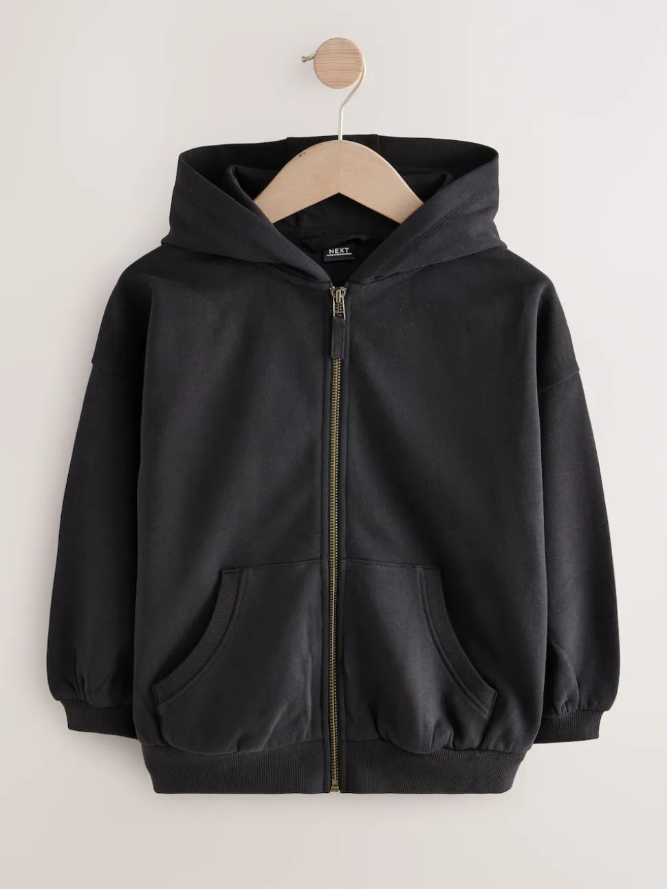 Noir - Sweat à capuche zippé en coton riche (3-16ans)