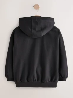 Noir - Sweat à capuche zippé en coton riche (3-16ans)