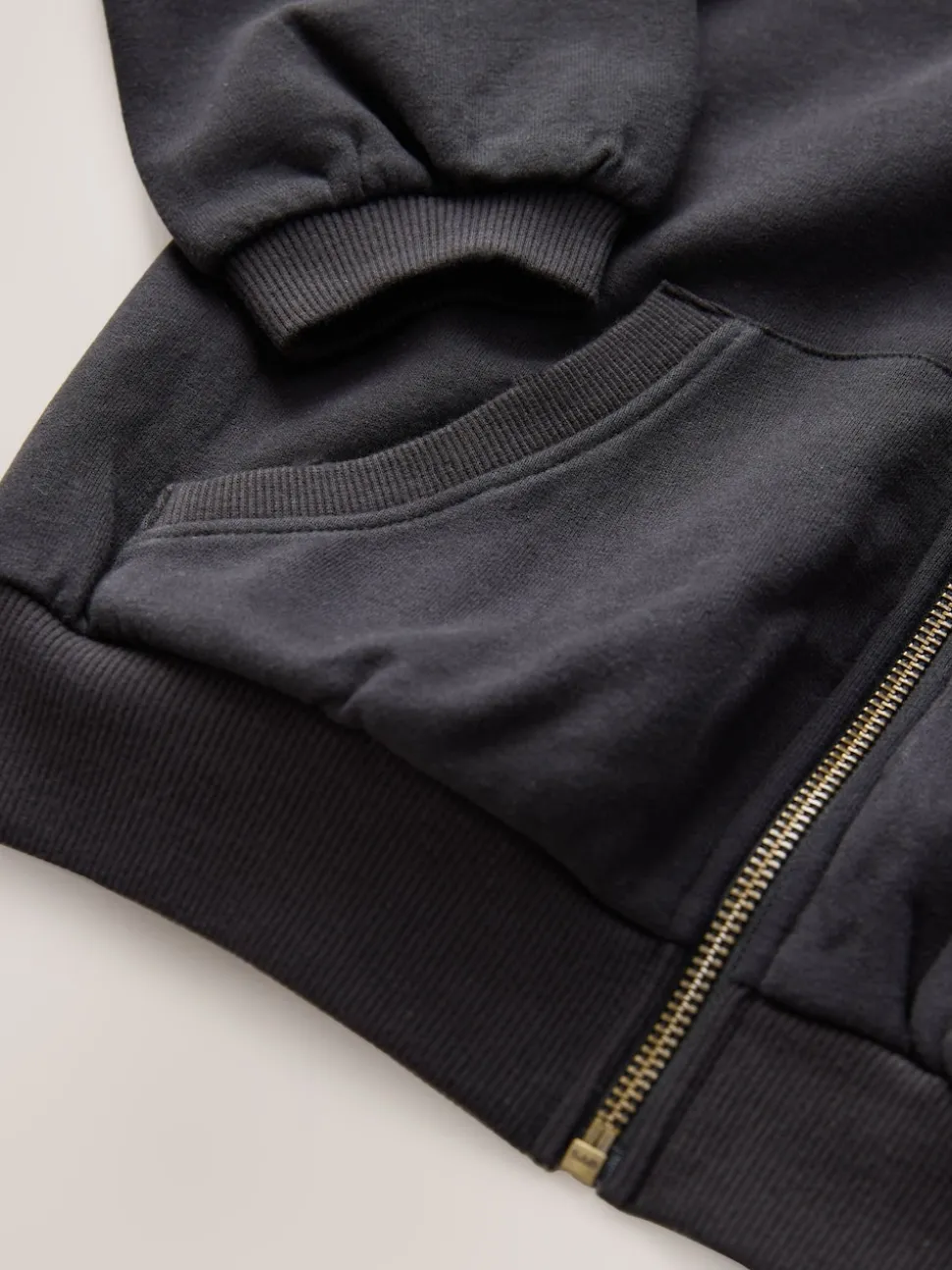 Noir - Sweat à capuche zippé en coton riche (3-16ans)