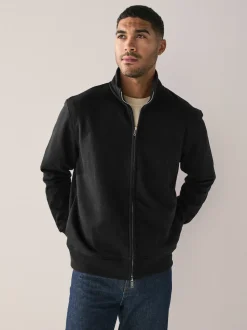 Noir - Sweat à col cheminée zippé en jersey riche en coton