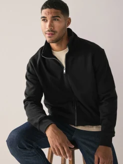Noir - Sweat à col cheminée zippé en jersey riche en coton