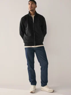 Noir - Sweat à col cheminée zippé en jersey riche en coton