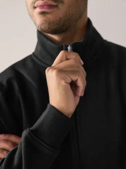 Noir - Sweat à col cheminée zippé en jersey riche en coton