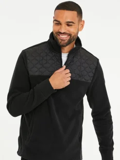 Noir - Sweat-shirt en polaire matelassée Threadbare quart de zip