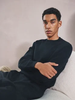 Noir - Sweat-shirt N. Premium en coton riche, coupe décontractée mi-épaisse