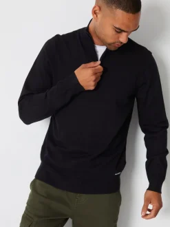 Noir - Threadbare - Pull tricoté avec fermeture éclair à quart de tour et entonnoir