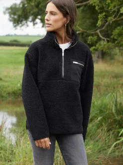 Noir - Threadbare Half Zip Borg Fleece