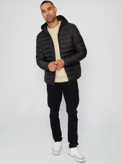 Noir - Threadbare Matte Finish Padded Showerproof À capuche Veste