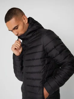 Noir - Threadbare Matte Finish Padded Showerproof À capuche Veste