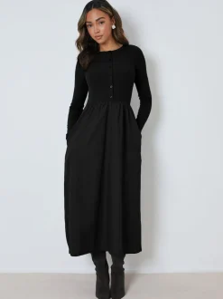 Noir - Threadbare Robe boutonnée 21 jersey en popeline mélangée