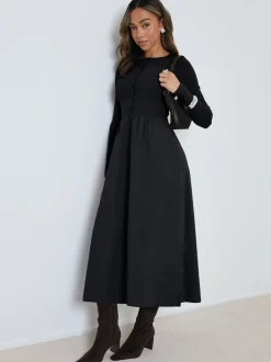 Noir - Threadbare Robe boutonnée 21 jersey en popeline mélangée