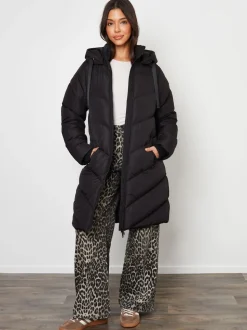 Noir - Threadbare veste mi-longue rembourrée à capuche