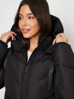 Noir - Threadbare veste mi-longue rembourrée à capuche