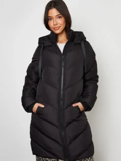 Noir - Threadbare veste mi-longue rembourrée à capuche