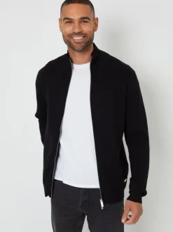 Noir - Threadbare zippé en maille col cheminée Cardigan