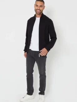 Noir - Threadbare zippé en maille col cheminée Cardigan