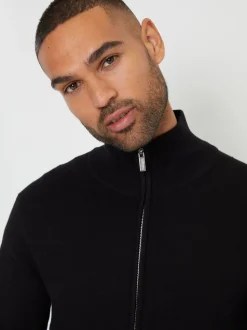 Noir - Threadbare zippé en maille col cheminée Cardigan