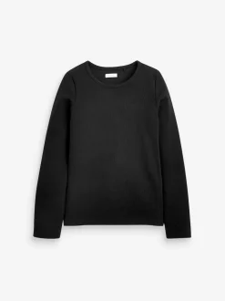 Noir - Top côtelé à manches longues (3-16ans)