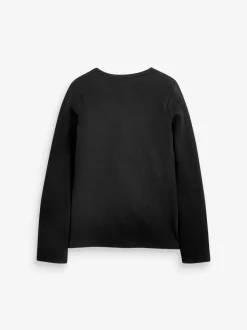 Noir - Top côtelé à manches longues (3-16ans)