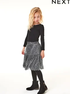 Noir - Top côtelé à manches longues (3-16ans)