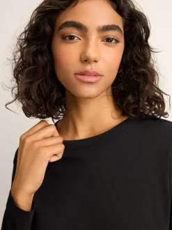 Noir - T-shirt à manches longues de cou d'équipage