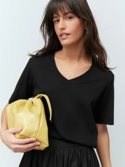 Noir - T-shirt Col en V souple en coton modal