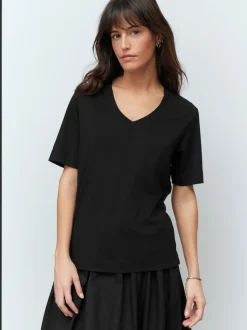 Noir - T-shirt Col en V souple en coton modal