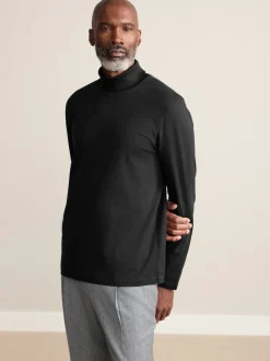 Noir - T-shirt en coton à manches longues et col roulé Signature SUPIMA®