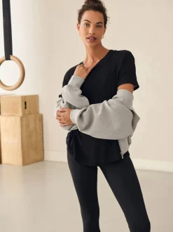 Noir - T-shirt léger à manches courtes Col rond Active