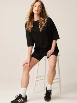 Noir - T-shirt long épais décontracté