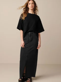 Noir - T-shirt oversize décontracté boxy épais à col ras du cou