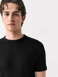 Noir - T-shirt ras du cou côtelé à manches courtes