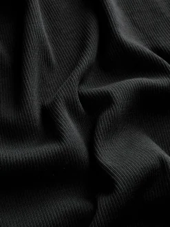 Noir - T-shirt ras du cou côtelé à manches courtes