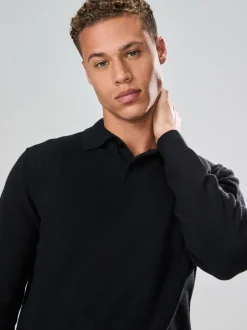 Noir - Uni - Polo en Coupe classique à Manches longues Essential