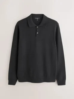 Noir - Uni - Polo en Coupe classique à Manches longues Essential