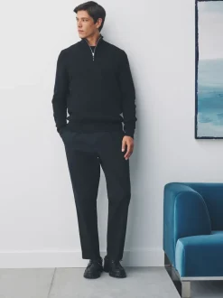 Noir - Uni - Pull N.Premium Coupe classique 100% Coton Premium à fermeture éclair