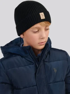 Noir - U.S. Polo Assn. Bonnet Signature Double Horsemen en maille