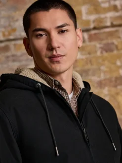 Noir - Veste à capuche en toile doublée de borg