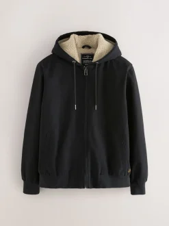 Noir - Veste à capuche en toile doublée de borg