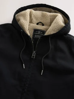 Noir - Veste à capuche en toile doublée de borg