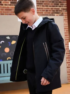Noir - Veste à capuche imperméable doublée de polaire (3-17ans)