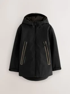 Noir - Veste à capuche imperméable doublée de polaire (3-17ans)