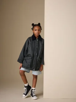 Noir - Veste cirée en fausse (5-14ans)
