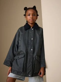 Noir - Veste cirée en fausse (5-14ans)