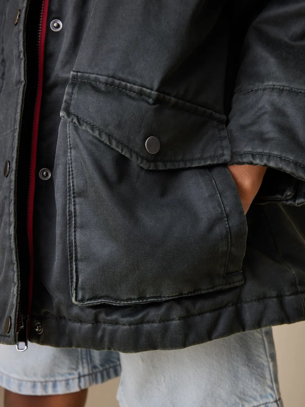 Noir - Veste cirée en fausse (5-14ans)