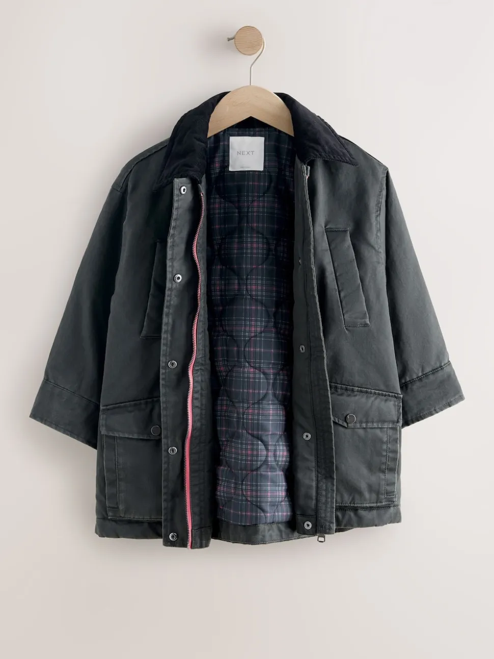 Noir - Veste cirée en fausse (5-14ans)